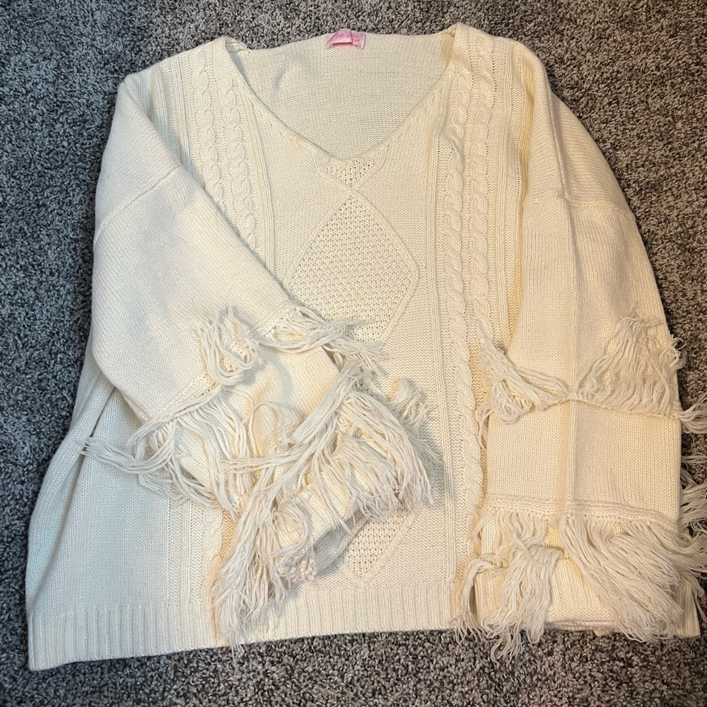 Cream fringe sweater